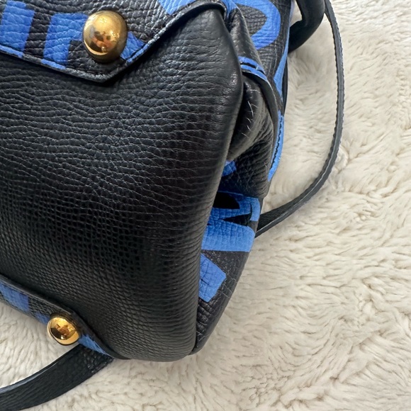 Burberry Black/Blue Leather Medium Graffiti Banner Tote - Picture 9 of 13